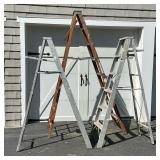 (3PC) LOT OF LADDERS | Two 6-foot aluminum painters ladders and one 8-foot wood ladder.