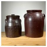 (2PC) AMERICAN STONEWARE | Two Crocks marked Farrar & Stearns Fairfax VT. - h. 11 x dia. 8.5 in (lar