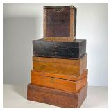 (5PC) TRAVEL WRITING DESK BOXES | (4) Travel desk boxes with fitted interiors. (1) Storage Box with 