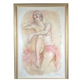 HARTMAN (1968) SIGNED EROTICA PAINTING | Features topless woman holding a rose on painted canvas and