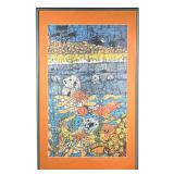 MARY ELBER “OTTER-MOON” BATIK POSTER | Mid-Century modern batik poster by Mary & Jonathan Elber titl