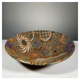 UNUSUAL BATIK BOWL | Patterned fabric over (probably) ceramic. - h. 4 x dia. 15.5 in 