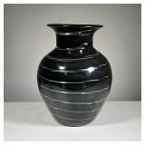 BLACK GLASS VASE | Large black glass vase with swirl of clear glass rising to the top. - h. 13.5 x d