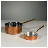 (2PC) MINIATURE COPPER PANS | Miniature cookware, including a Faymont small skillet / frying pan and