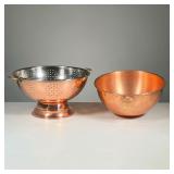 (2PC) FRENCH COPPER MIXING BOWL & COLANDER | Includes: copper mixing bowl stamped “Made in France” a