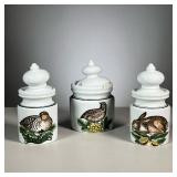(3PC) D’AUTEUIL LIDDED JARS | Chasse kitchen canisters. - dia. 4.25 in (widest) 