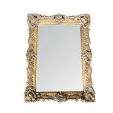 BEVELED GLASS MIRROR | Features: Intricately carved wreath and floral gilt border. - w. 32.5 x h. 44
