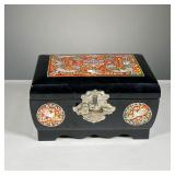BLACK AND RED JEWELRY BOX | Featuring: colorful animal and floral decoration on top and front of box
