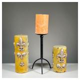 (3PC) BIG FANCY CANDLES | Including 2 designs by MAC with paint and fleur de lis and a tall pier one