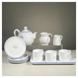(11PC) FRENCH TEA SET | French faience pottery tea set, comprising three cups, four plates, a tray, 