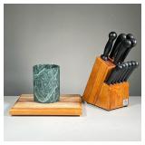 (3PC) KITCHEN KNIVES & OTHER | Includes: Revere ware stainless steel cutler with knife block, Hardwo