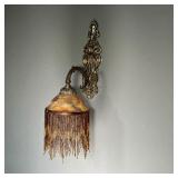 (2PC) PAIR OF STONE SCONCES | Stone and brass sconces with beaded border around shade. - w. 9 x h. 1