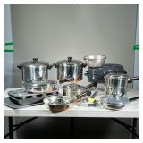 LARGE GROUP POTS & PANS | Mostly Revereware (USA made) some apparently unused. 