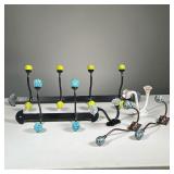 (6PC) DECORATIVE HOOKS | Wall mount hanging hooks, including a pair of blue and gold painted double 