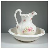 (2PC) CRONINS WASH SET | Including a pitcher and wash bowl with pink rose pattern, marked on the bot