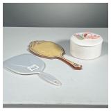 (3PC) DRESSER ITEMS | Including: Beltar Inc ceramic bowl with floral decoration on lid, one white pl