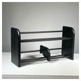 WALL MOUNTED SHELF WITH DIVIDER | Wooden black shelf with 3 dowels making up the “shelf”. Includes 2