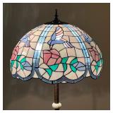 LEADED GLASS FLOOR LAMP | Cast metal base with spiraling stalk and beautiful hand-made leaded glass 