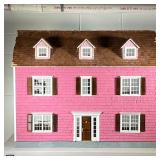 DOLLHOUSE WITH FURNITURE | Pink shingle dollhouse electrified and with dollhouse furniture and acces