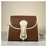 DOONEY & BOURKE BROWN & WHITE LEATHER SHOULDER BAG | Purse with a brown leather body with a white le