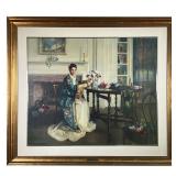 BLUE KIMONO BY MARGARET PEARSON | Print Blue Kimono in Gold Frame with Brass Artist tag. - l. 38.5 x