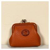 DOONEY & BOURKE BROWN LEATHER COIN PURSE | All Weather Leather coin pouch. - l. 3.5 x w. 1 x h. 4 in