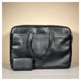 COACH LEATHER BAG & WALLET | New with tag, black leather computer bag with multiple pockets and larg