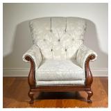 BROYHILL FRENCH STYLE ARMCHAIR | Broyhill Armchair with cream damask upholstery. - l. 36 x w. 40 x h