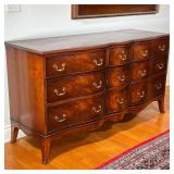 TRIPLE MAHOGANY DRESSER | Long dresser having six drawers, serpentine front with brass pulls. - l. 6
