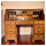 OAK ROLL TOP DESK | Pennsylvania House Oak Roll Top Desk with 3 drawers over 1 double drawer and a s