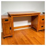 (3PC) ARTS & CRAFTS STYLE DESK SET | (3) Piece Desk Set includes a writing table/desk, side cabinet 