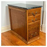 MARBLE TOP FILING CABINET | Oak Filing Cabinet with green marble top. Two single drawers over one fi