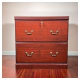 WOODEN FILING CABINET | Having two large drawers with lock and brass handles. - l. 30 x w. 20 x h. 3