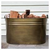 BRASS FINISH WASH BOILER | Brass Finish Wash boiler, being used as a fireside wood / log holder. - l