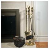(2PC) BRASS FIREPLACE TOOLS | Brass Fireplace tool set with 4 tools on a matching stand, with a smal