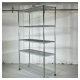 LARGE CHROME SHELVING UNIT | Large wheeled shelving unit with 5 grated shelves. - l. 48 x w. 18 x h.