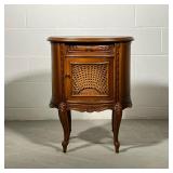 FRENCH STYLE OVAL STAND | Oval side table/end table with drawer and caned cupboard door Made in Egyp