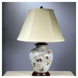 WINTERTHUR PORCELAIN LAMP | Chinese or Japanese style vase/table lamp, with enamel decoration of bir