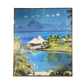 LARGE TROPICAL ISLAND PICTURE | Photograph of tropical island on large wooden frame. - l. 6 x h. 7 f