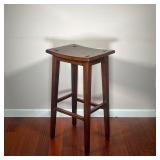 WOODEN BARSTOOL | Dark wood rectangular barstool with flat top. - l. 16 x w. 13 x h. 30 in 
