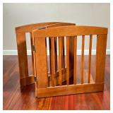 CEDAR WOOD DOG GATE | Slated cedar dog gate with door in center and double-sided hinges. - l. 72 x h