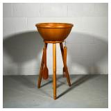 WOODEN SALAD SERVER ON STAND | Wooden bowl on 3-leg stand with salad servers. - h. 34 x dia. 18 in 