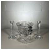 (6PC) TIFFANY & OTHER GLASS | Including a pair of Tiffany & Co. crystal candlesticks; a pair of S Lo