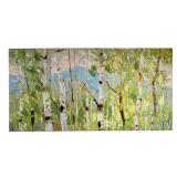 MODERN ART PRINT WITH PAINT APPLIQUÉ | Features birch trees in a forest with oil paint appliqué acce