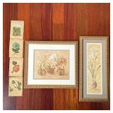 (6PC) FRAMED FLOWER PRINTS & FLOWER TILES | (2) Framed Flower Prints and (4) Flower Art Tiles. - l. 