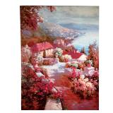 SEASIDE PRINT ON CANVAS | Seaside Village in Pink. - l. 36 x h. 48 in 