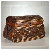 WOVEN WICKER CHEST | Distressed wood and wicker dome-shaped chest with handles. - l. 20 x w. 10.5 x 