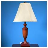 WOOD TABLE LAMP | Spindle carved wooden table lamp with tapered shade. - h. 26 x dia. 13.5 in 