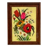 FRAMED FLORAL NEEDLEWORK | Framed needlework of various flowers. Signed on back “Dorothy ‘72”. - l. 