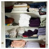 LINEN CLOSET LOT | Contents of Linen Closet: Features: towels, wash cloths, bedding, quilts, table c